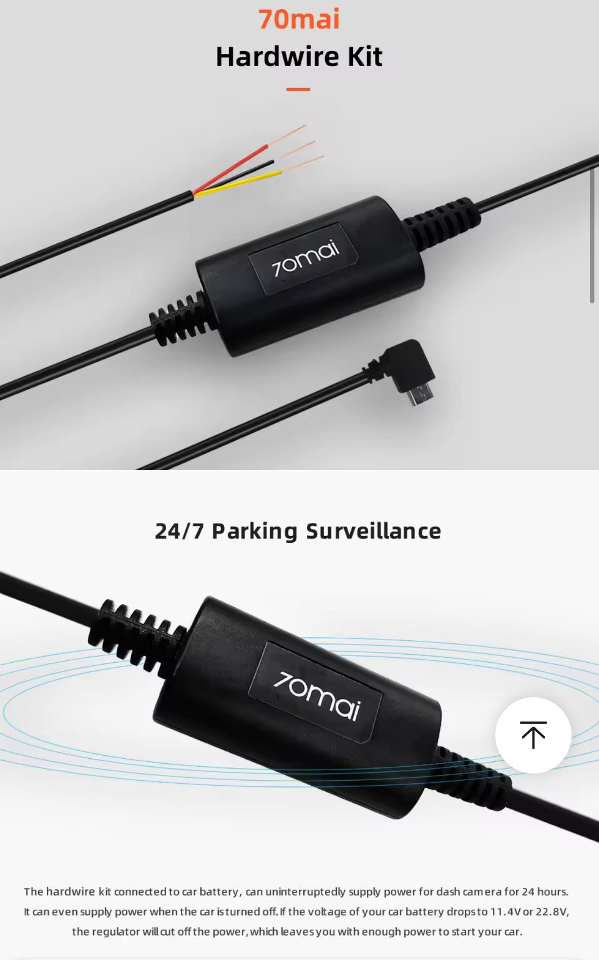 Hardwire kit for 70MAI Dash Cam